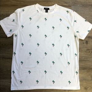 Forever 21 White T Shirt With Palm Trees, Size M